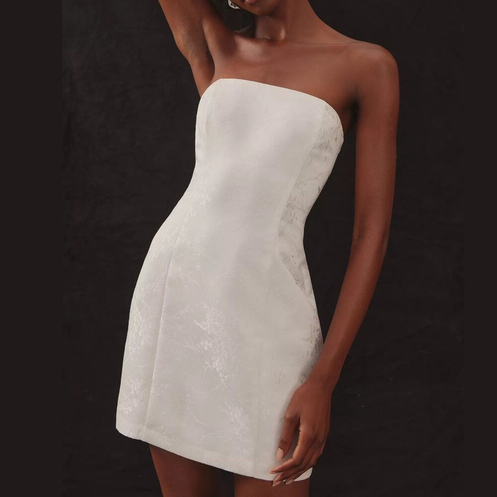 Reformation Gabby Strapless Tube Mini Dress White Floral Size 10